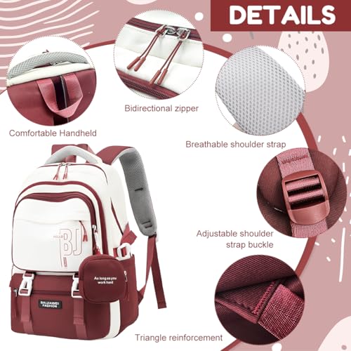 PALAY® Girls Backpack School with Small Zipper Pouch Fashion Red Nylon Padded Shoulder Straps Handle Design Multi Compartment Large for Camping Travel 3 PCS PALAY® Girls Backpack School with Small Zipper Pouch Fashion Red Nylon Padded Shoulder Straps Handle Design Multi Compartment Large for Camping Travel 3 PCS